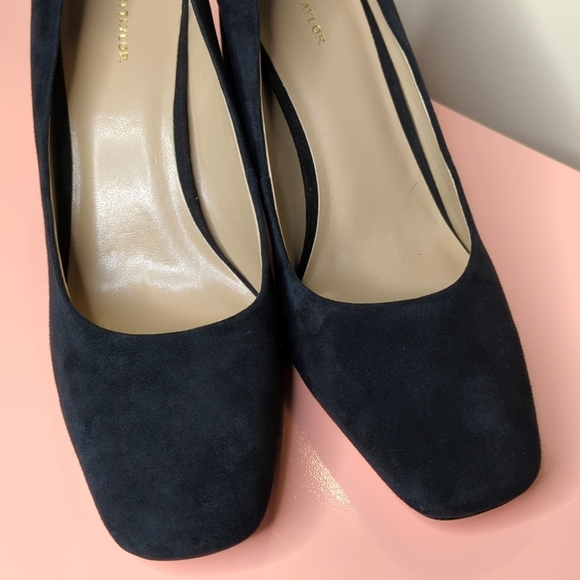Ann Taylor Suede Leather Square Toe Block Heel Pumps Black Size 9.5 - Picture 2 of 11